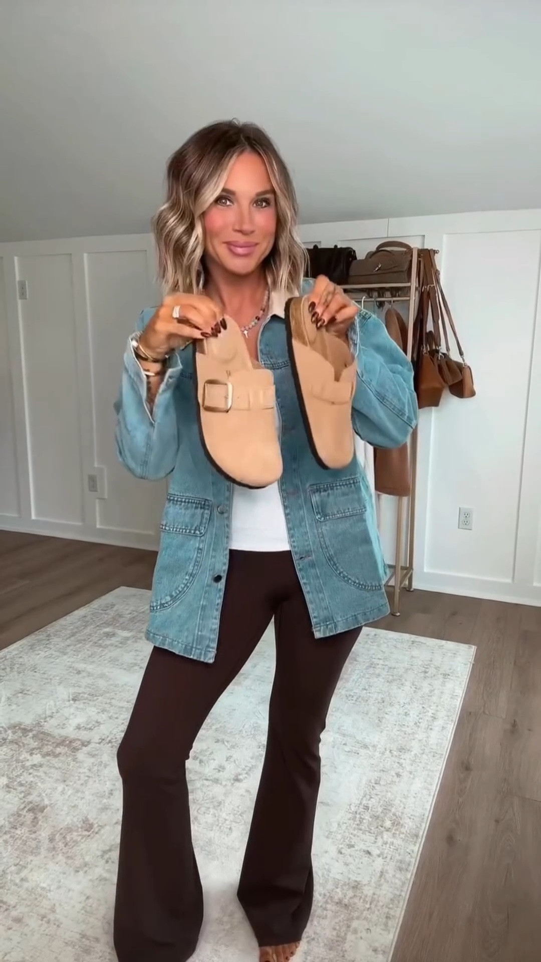 Give me comfy, practical, throw-it-on-and-go pieces that still make me feel put together. This is the kind of everyday fall outfit that works for school drop-off, errands, lunch dates, running around with the kids… basically real life. 🙌🏼

I’m 5’6 140lbs size small tank, pants & medium denim jacket. Shoes run true to size  

 #LTKmomlife #LTKSeasonal #LTKActive
