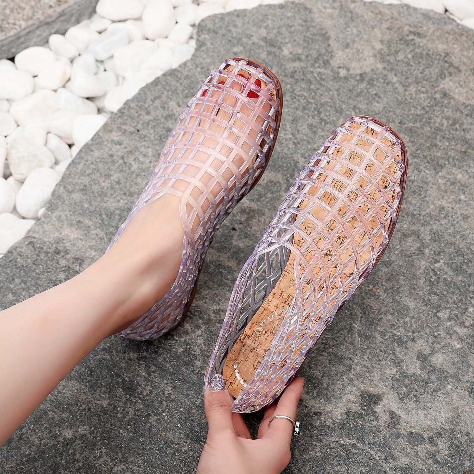 Quaouag Jelly Mesh Ballet Flats for Women Adult Clear Hollow Jelly Sandals Beach Ballerina Jellie... | Walmart (US)