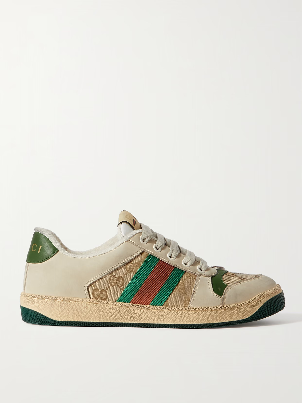 Gucci - Screener Suede, Distressed Leather And Canvas Sneakers - Neutrals | NET-A-PORTER (US)