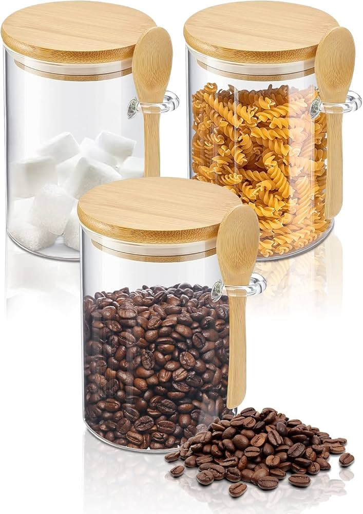 Coffee Sugar Container Salts Jars - 15oz Glass Airtight Caning with Bamboo Lids and Spoons Scoop,... | Amazon (US)