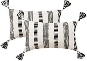 Decorative Lumbar Black White Throw Pillow Covers Set, Modern Striped Boho Farmhouse Pillow Cover... | Amazon (US)