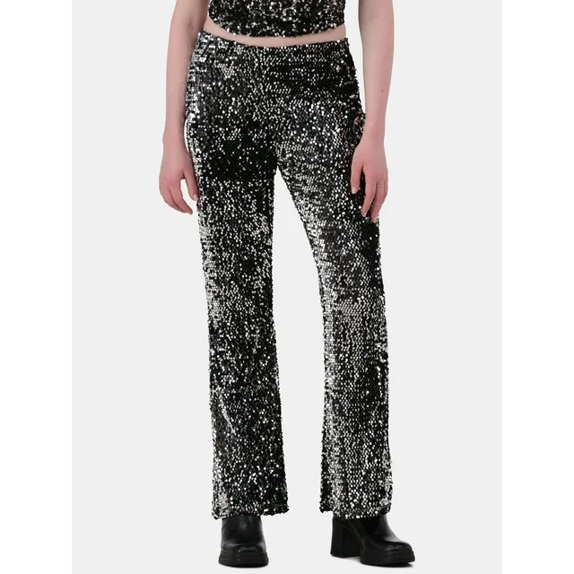 No Boundaries High Rise Sequin Flare Pants, Women's and Women's Plus | Walmart (US)
