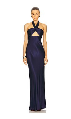 Shona Joy La Lune Ruched Halter Maxi Dress in Midnight from Revolve.com | Revolve Clothing (Global)