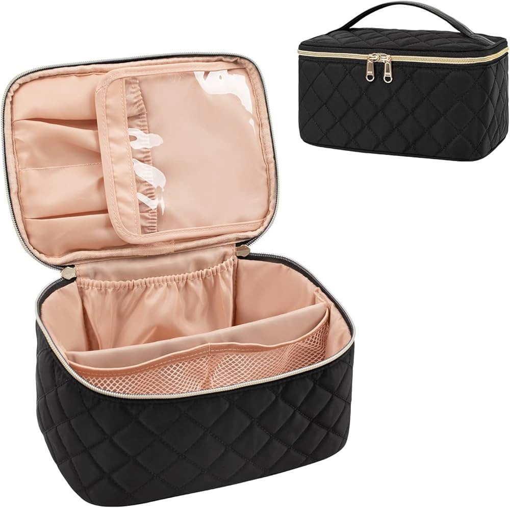 OCHEAL Portable Cosmetic Bag For Women, Large Capacity Travel Makeup Case Organizer, Rhombus Blac... | Amazon (US)