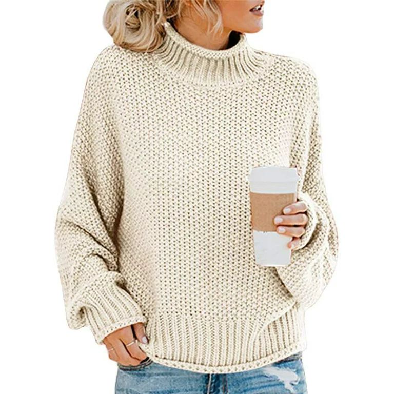PrettyGuide Women's Oversized Sweater Batwing Sleeve Cable Knit Loose Chunky Turtleneck Sweater X... | Walmart (US)