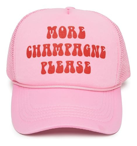 Funky Junque Foam Trucker Hat – Funny Mesh Back Baseball Cap for Men & Women, Cowboy Chic Party Hat, Trendy Womens Trucker Hats - More Champagne Please (Light Pink) | Amazon (US)