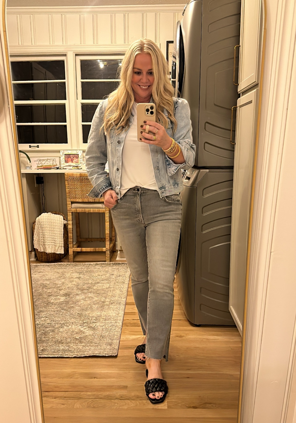 Finally got to wear this adorable denim jacket tonight!! I bought it months ago and it’s finally the right weather! I love the wash and the puff sleeve! I’m in love with these washed grey Mother jeans too! And of course the Target sandals for a few more weeks! 

#LTKover40 #LTKstyletip #LTKSeasonal