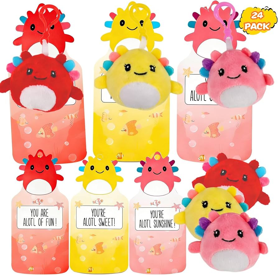 Valentines Day Gifts for Kids – 24 Pack Axolotl Plush Keychain Set with Classroom Cards, Cute B... | Amazon (US)