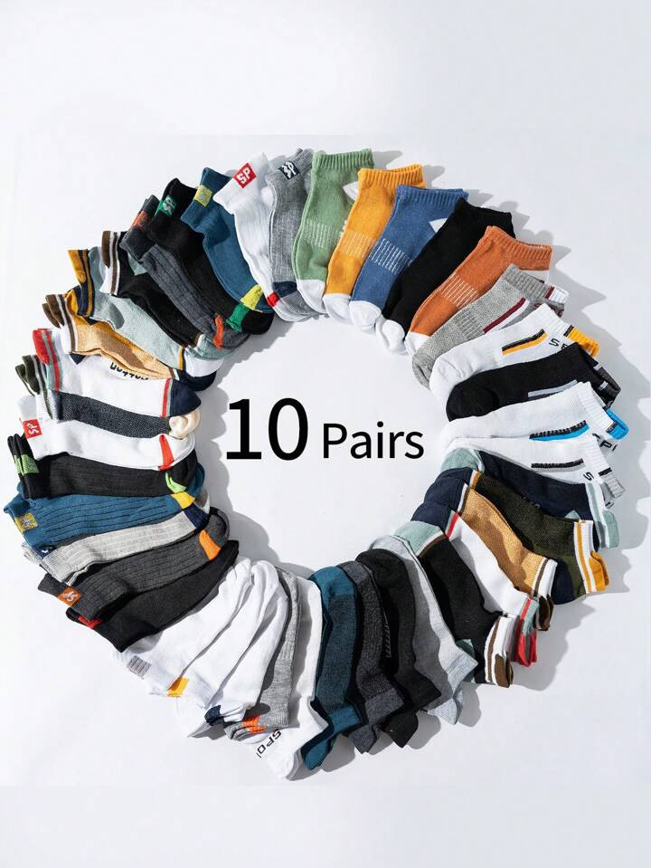 10pcs/1pair/20pcs Children & Youth Color Block Low-Cut Ankle Socks, Suitable For Spring/Summer And Autumn/Winter, Casual & Sporty, Great Gifts For Girls, Boys, Mom, Dad | SHEIN