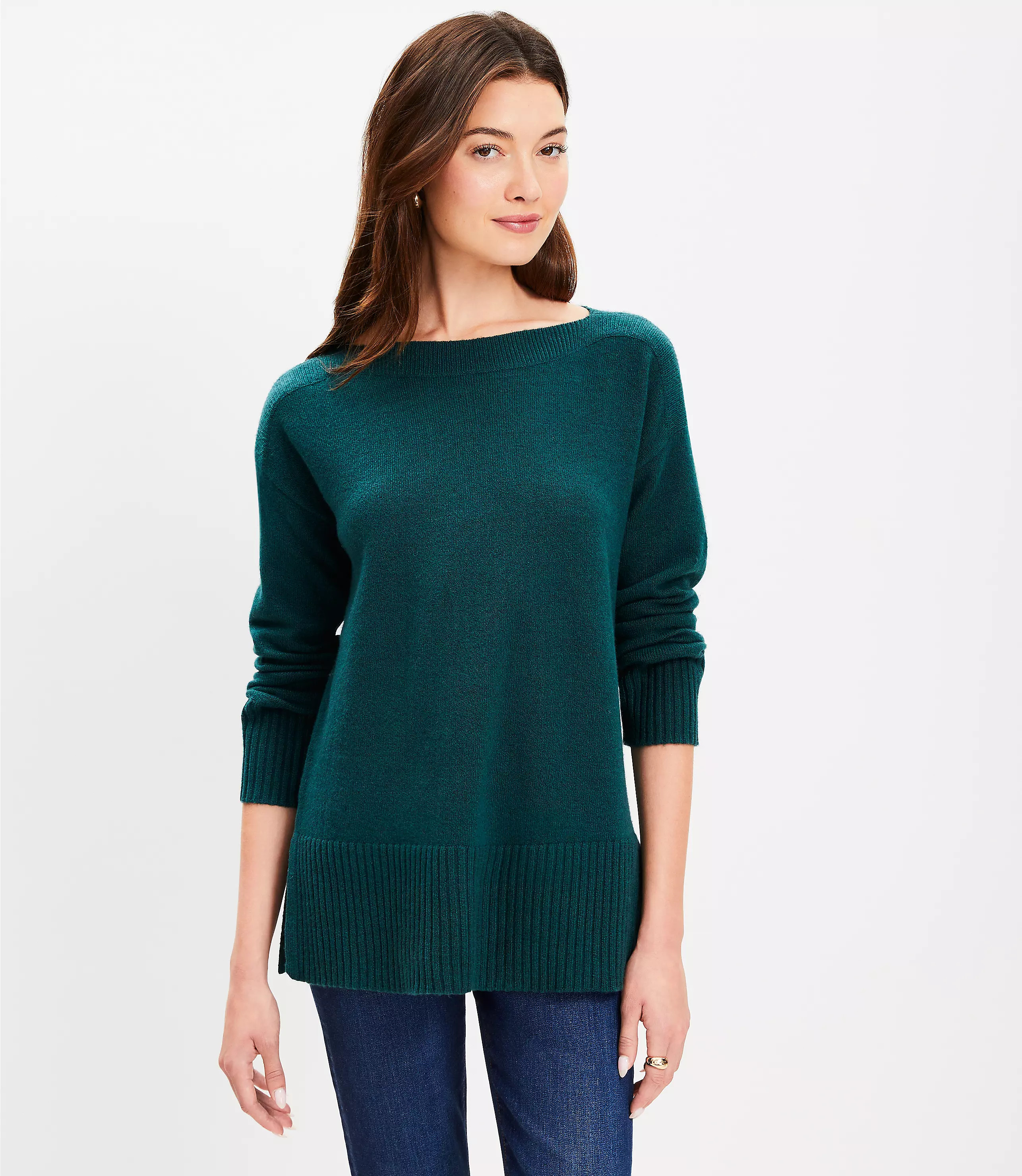Boatneck Relaxed Tunic Sweater | LOFT