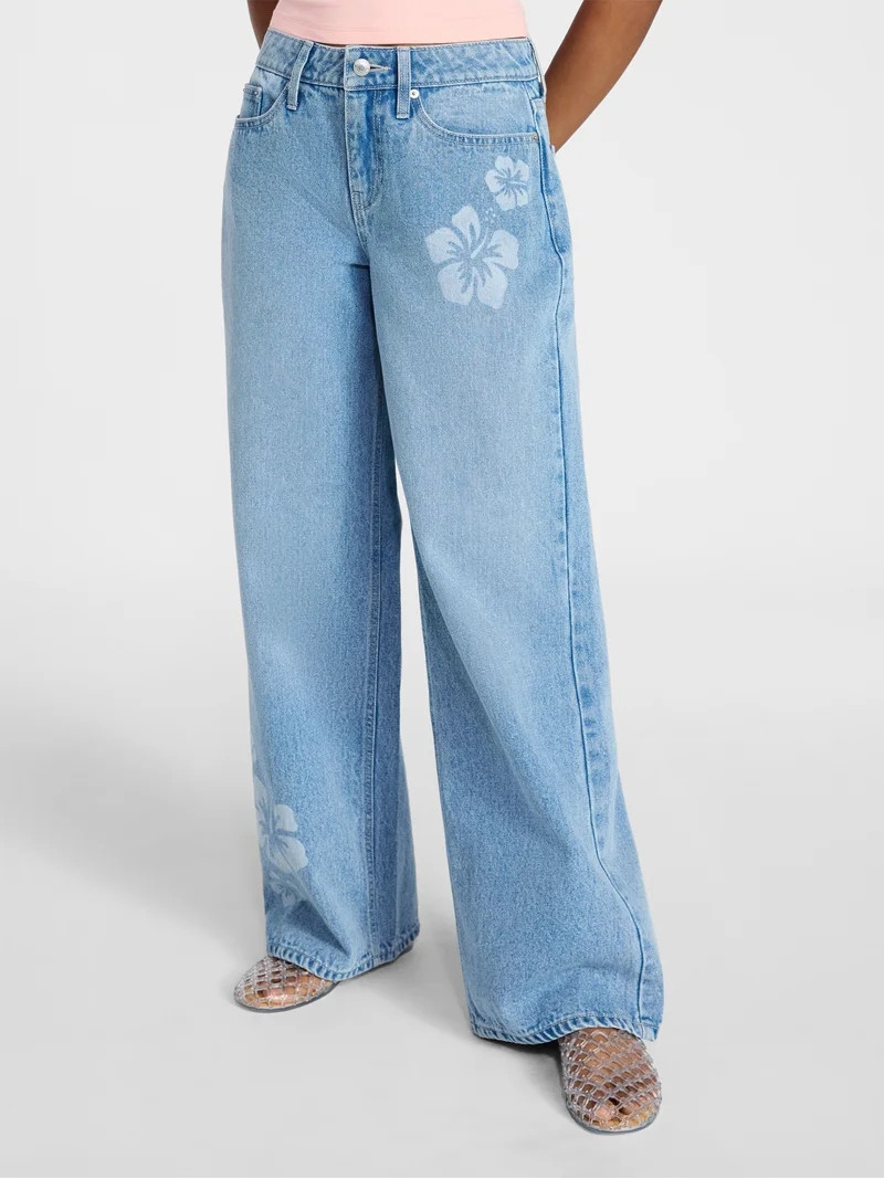 No Boundaries Low Rise Baggy Wide Leg Jeans, Women's 00-20 - Walmart.com | Walmart (US)