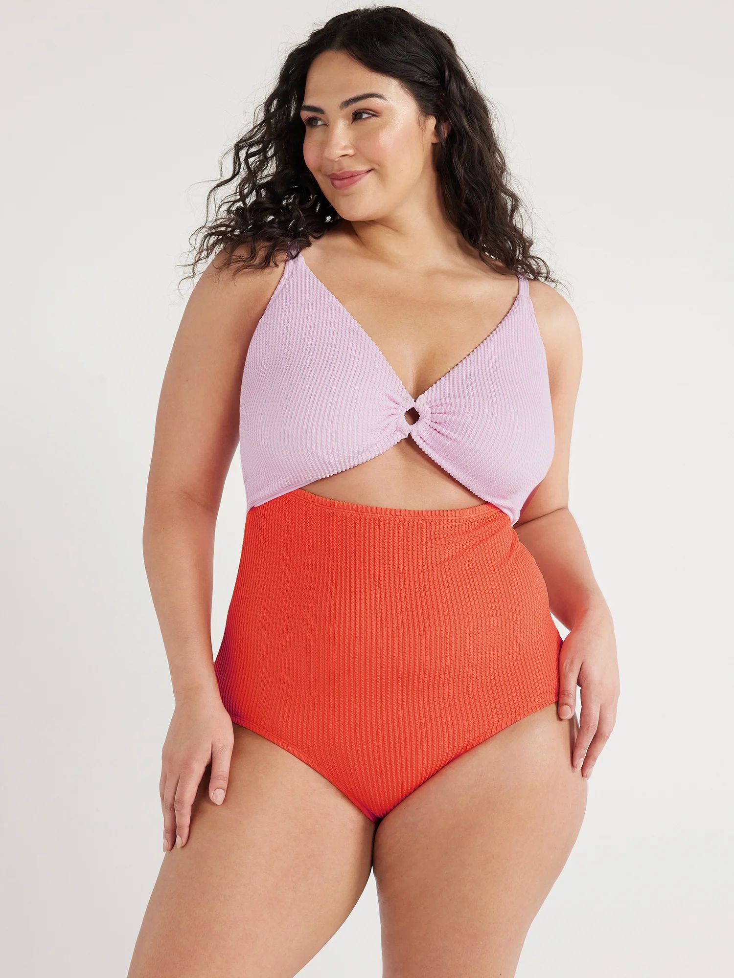 Time and Tru Women's and Plus Colorblocked Crinkle One Piece Swimsuit, Sizes XS-3X | Walmart (US)