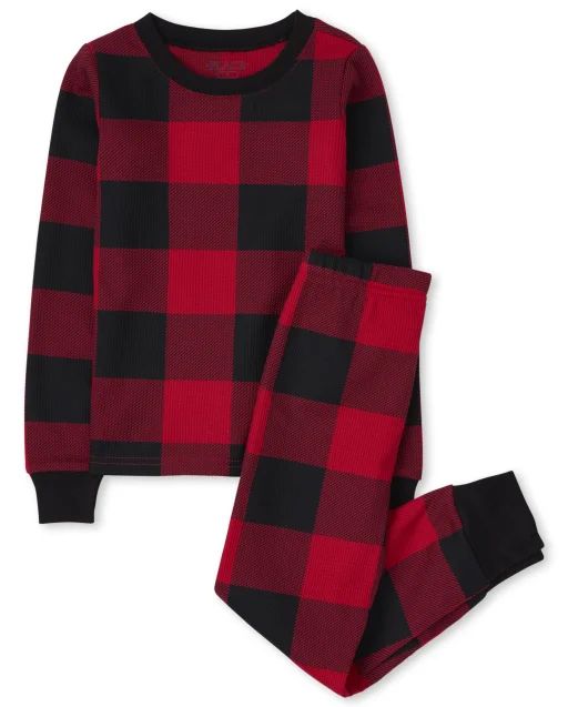 Unisex Kids Matching Family Christmas Long Sleeve Thermal Buffalo Plaid Snug Fit Cotton Pajamas |... | The Children's Place
