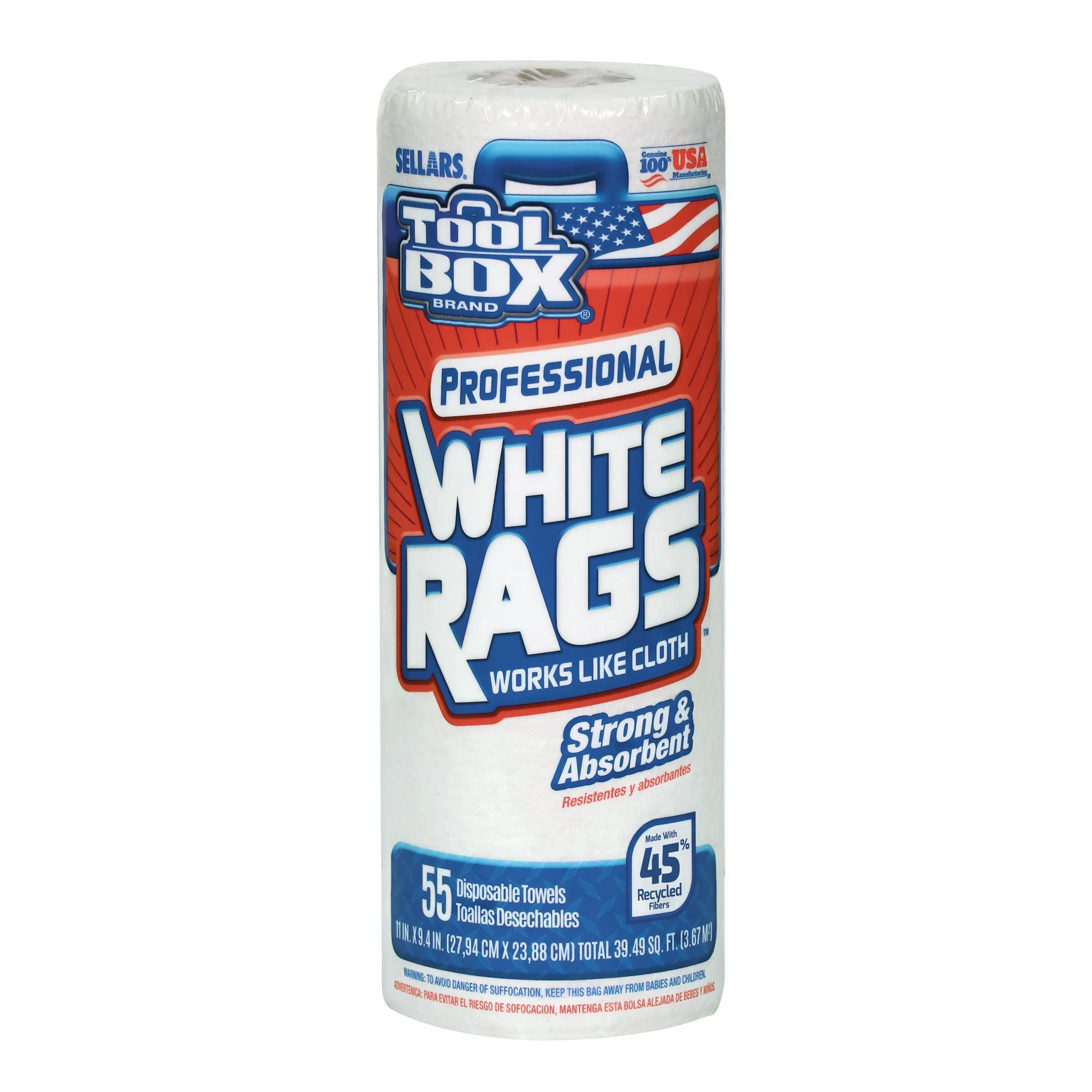 Toolbox Professional White Rags: Multi-Surface Cleaning Disposable Towel, 1 Roll (55 Sheets/Roll) | Walmart (US)