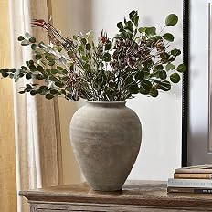 LuxenHome Rustic Ceramic Vase, 12.4" Tall Terracotta Pot with Earthy Gray-Brown Finish, Vintage P... | Amazon (US)