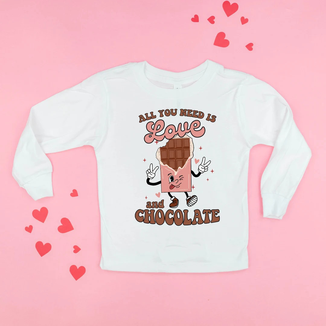 All You Need is Love and Chocolate LONG SLEEVE Child Shirt Valentine Graphic Tee Valentine's Day ... | Etsy (US)