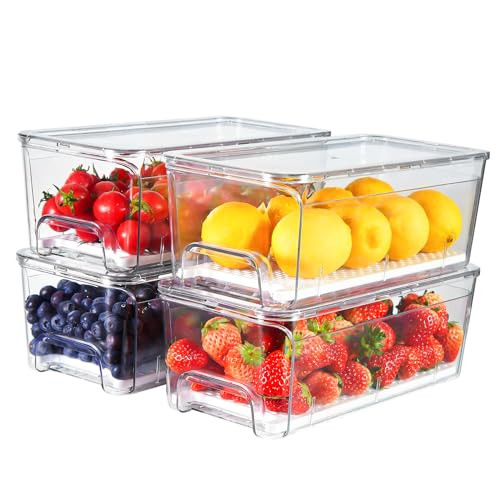 4-Pack Refrigerator Drawer Organizer Bins, Clear Stackable Pull Out Fridge Organizers and Storage... | Amazon (US)
