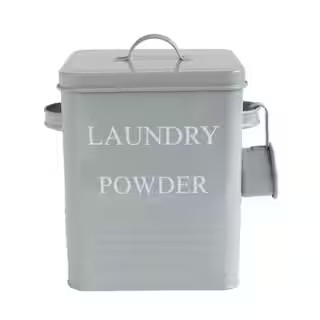 Farmhouse Metal Container with "Laundry Powder" Message in Grey | The Home Depot