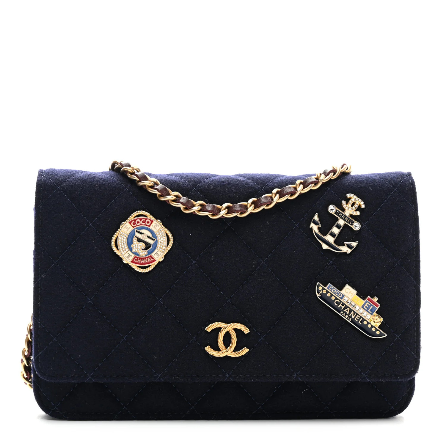 Felt Quilted Paris-Hamburg Charms Wallet On Chain WOC Dark Navy | FASHIONPHILE (US)