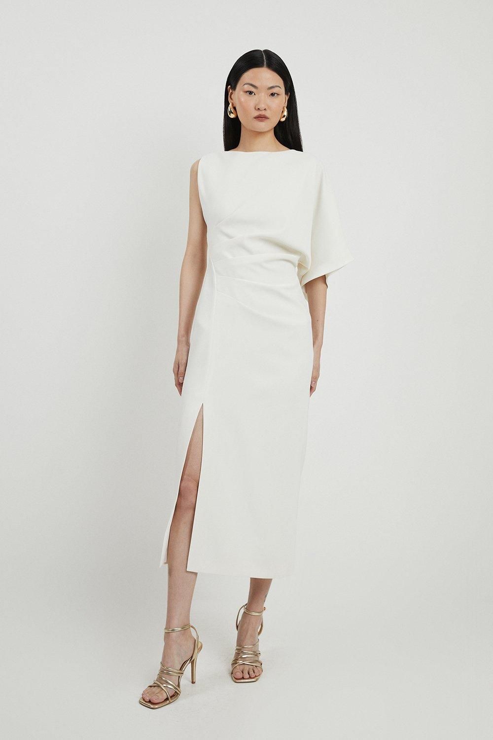 Petite Fluid Tailored Asymmetric Sleeve Maxi Dress | Karen Millen US