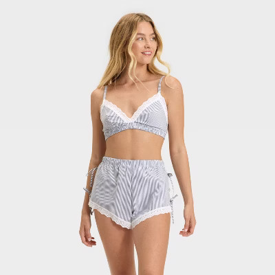 Women's Striped Woven Bralette and Undergarment Set - Colsie™ White M | Target