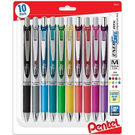 Pentel EnerGel RTX Retractable Liquid Gel Pen, (0.7mm) Metal Tip, Medium Line,Assorted Ink, 8-Pk (BL | Amazon (US)