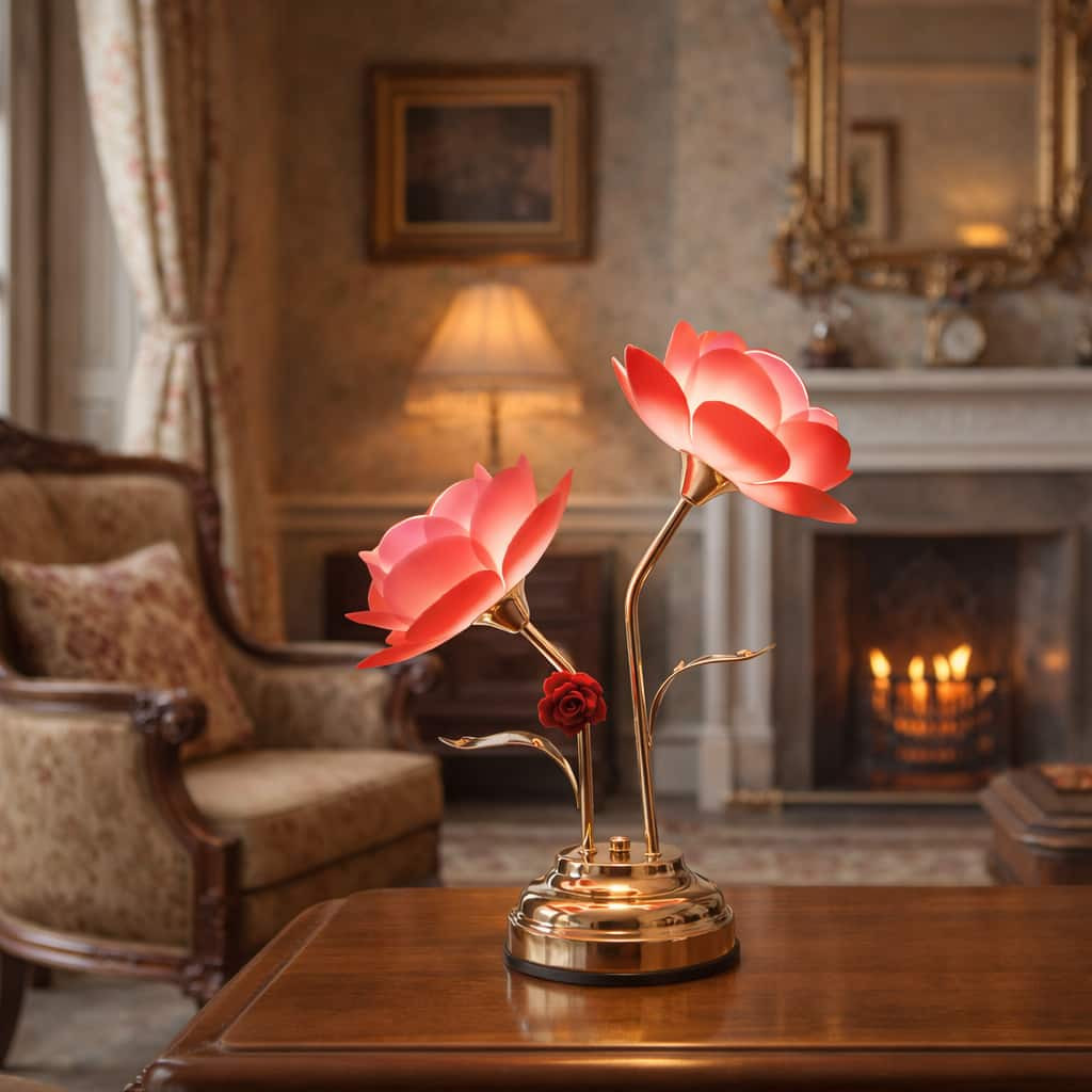 FC Design - 16"W Golden Color Floral Lotus Design Touch Lamp | Best Buy U.S.