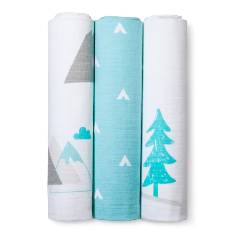 Muslin Swaddle Blankets Adventure Awaits 3pk - Cloud Island™ Light Blue | Target