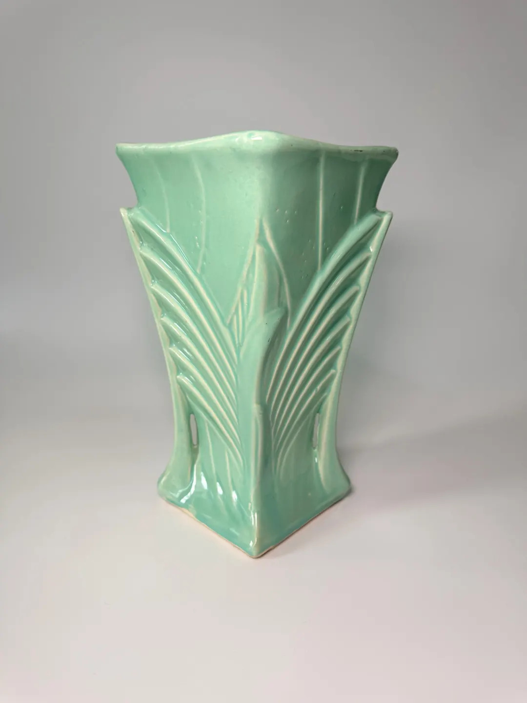 Vintage 1940s Mccoy Glossy Turquoise Double Fan Wing Art Deco Vase With Handles- Green Blue Art P... | Etsy (US)