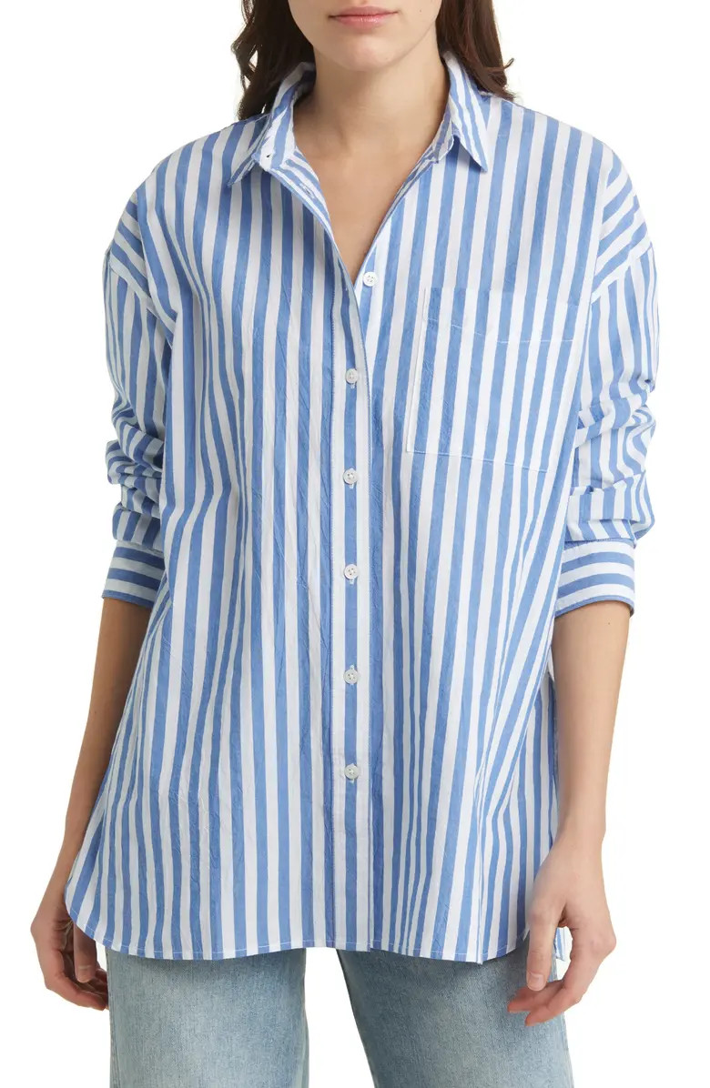 The Signature Poplin Springy Stripe Oversize Button-Up Shirt | Nordstrom