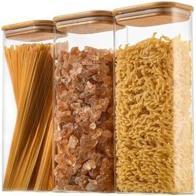 D2scrma 71oz Rectangle Airtight Glass Storage Containers with Bamboo Lids (Set of 3), Square Food... | Amazon (US)