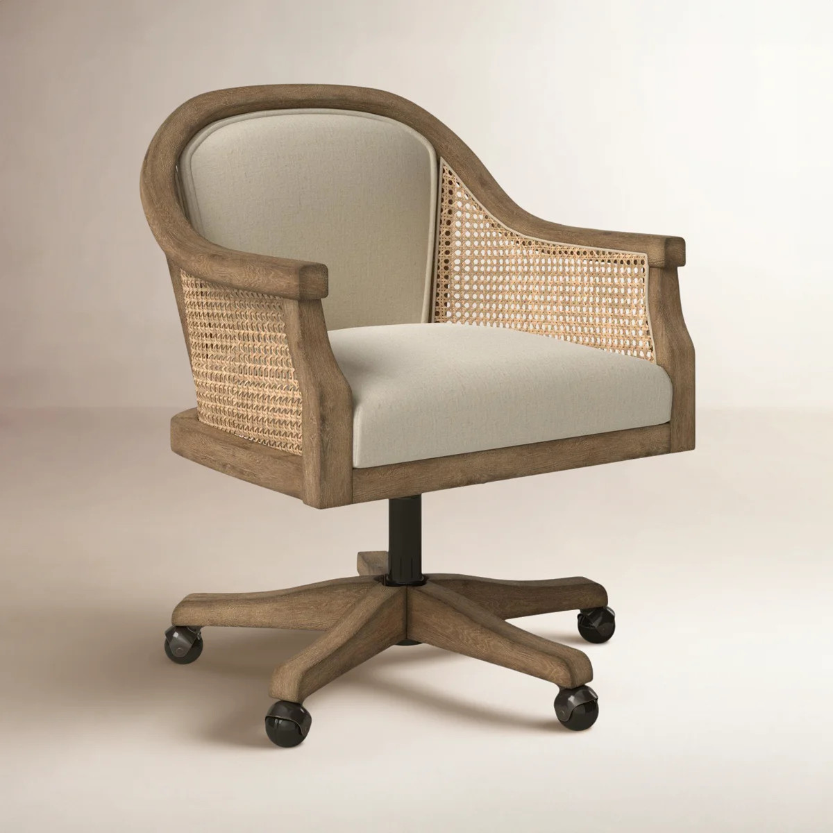 Ackeron Farmhouse 23.5"W Rattan Upholstered Office Task Chair with Solid Wood Arms and Base | Wayfair North America