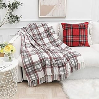 Glitzhome Throw Blanket for Couch Soft Comfortable Throw Blanket for Bed Tartan Shawl with Tassel... | Amazon (US)