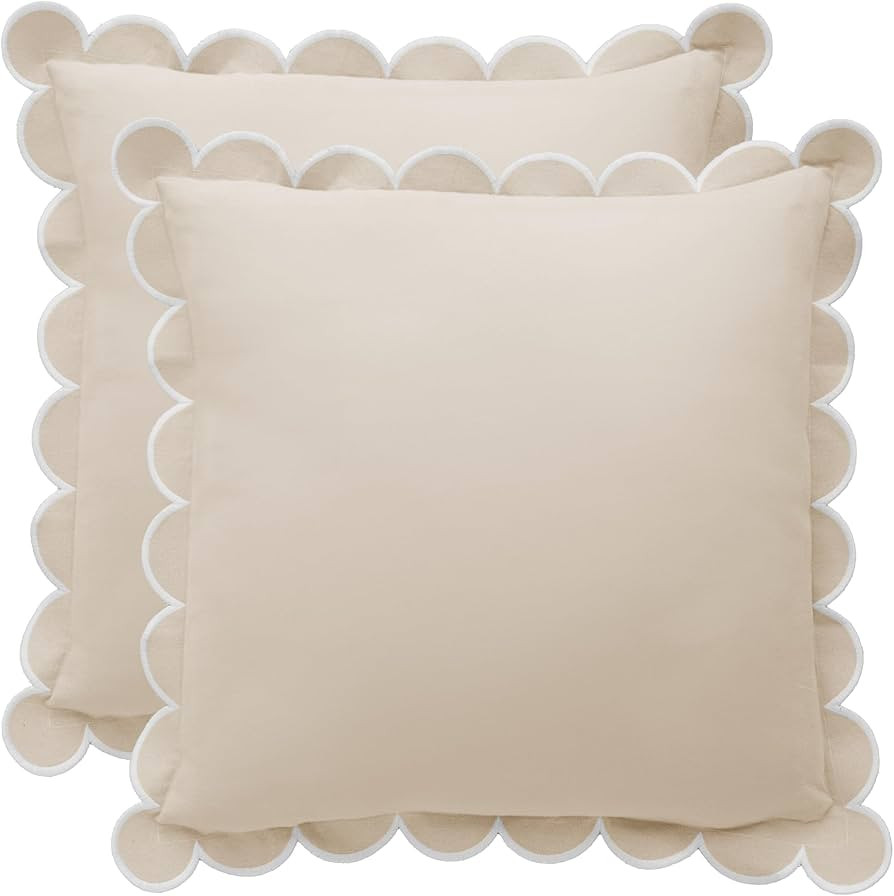 BEBE BASK Scalloped Pillow Cover - Set of 2 - 18 x 18 Inch - Scallop Pillow Cover Natural/White/B... | Amazon (US)