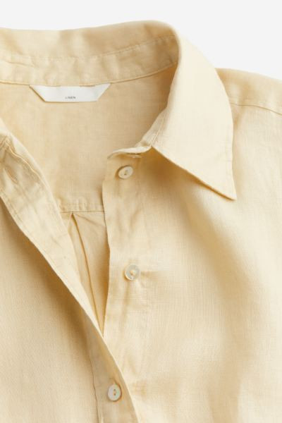 Linen shirt - Long sleeve - Long - Pale yellow - Ladies | H&M GB | H&M (UK, MY, IN, SG, PH, TW, HK)