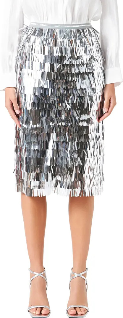Endless Rose Tiered Fringe Metallic Pencil Skirt | Nordstrom | Nordstrom