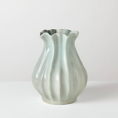 9" Pleated Ceramic Decorative Vase Blue - Hearth & Hand™ with Magnolia | Target