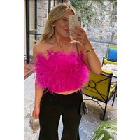 Fancy Fuchsia Feather Tube Top Crop Bridesmaids Feathers Woman Wedding Evening Bustie | Etsy (US)