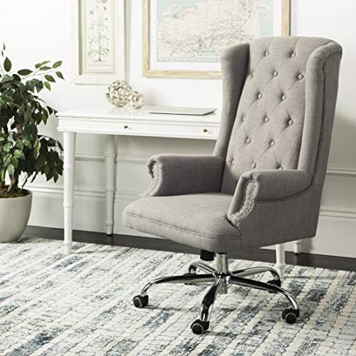 Safavieh Home Ian Grey Linen and Chrome Leg Swivel Office Chair | Amazon (US)