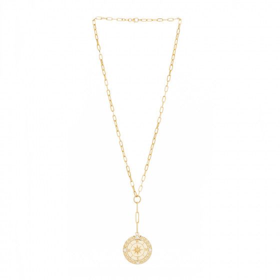 FOUNDRAE 18K Yellow Gold Diamond Large Internal Compass Refined Clip Extension Chain Necklace | FASHIONPHILE (US)