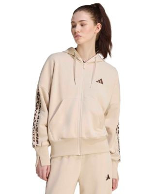 Women's Seasonal Essentials Animal Print 3-Stripes Hooded Track Jacket | Macy's