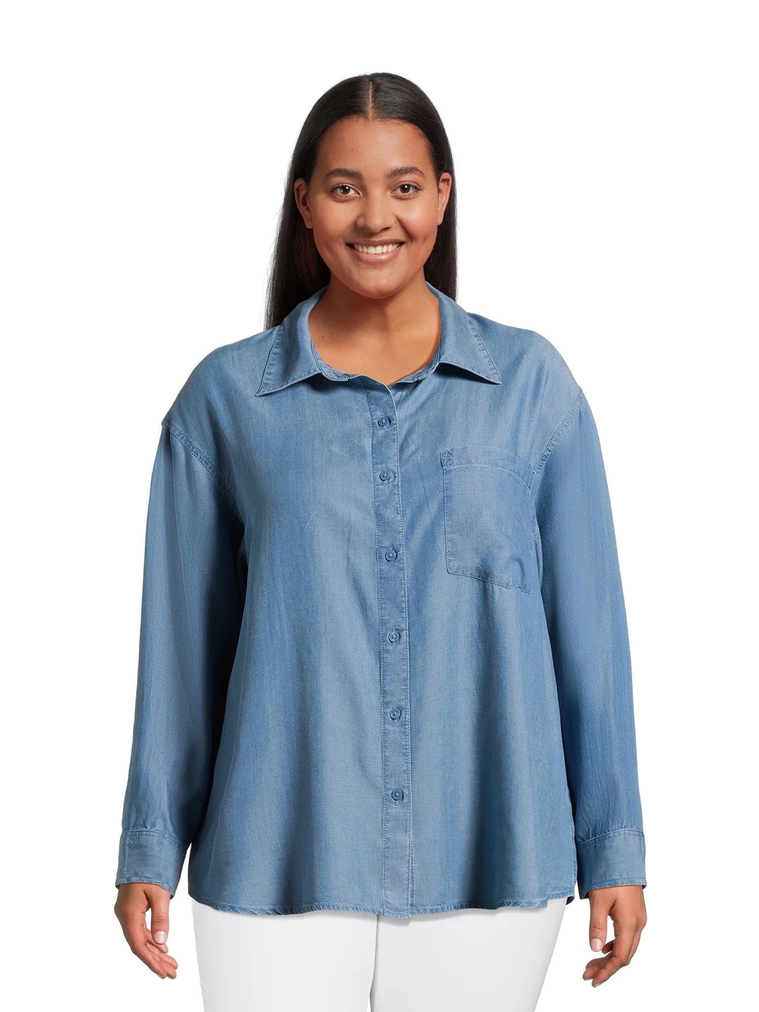 Terra & Sky Women's Plus Size Oversized Button Front Top, Sizes 0X-4X - Walmart.com | Walmart (US)