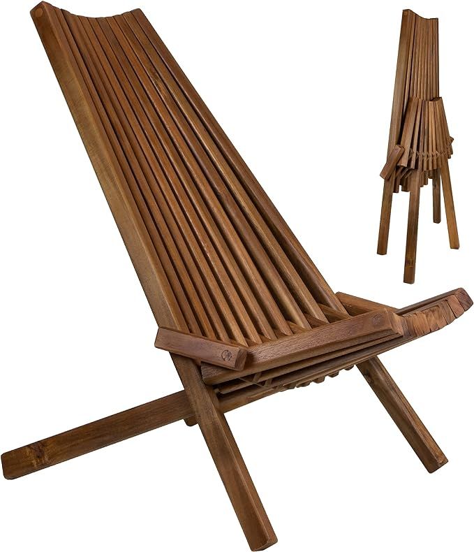 CleverMade Tamarack Folding Wooden Outdoor Chair -Stylish Low Profile Acacia Wood Lounge Chair fo... | Amazon (US)