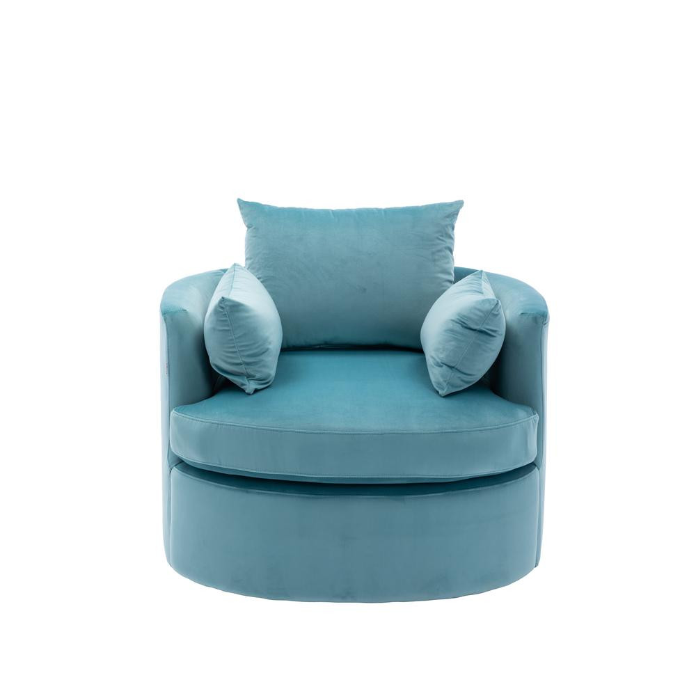 HOMEFUN Light Blue Modern Linen Fabric Upholstered Swivel Barrel Accent Chair with Toss Pillows | The Home Depot