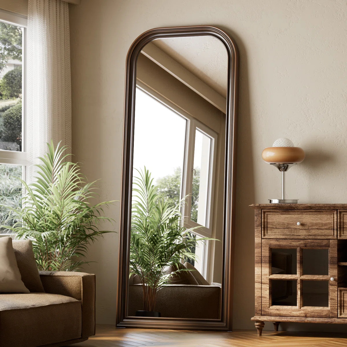 Oversized Vintage Full Length Mirror 28"X69" Arched Standing Floor Mirror Wall Mirror With PU Fra... | Wayfair North America