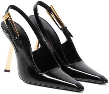 THESHY Women's Slingback Stiletto High Heels Square Toe Metal Buckle Pumps Backless Patent Leathe... | Amazon (US)