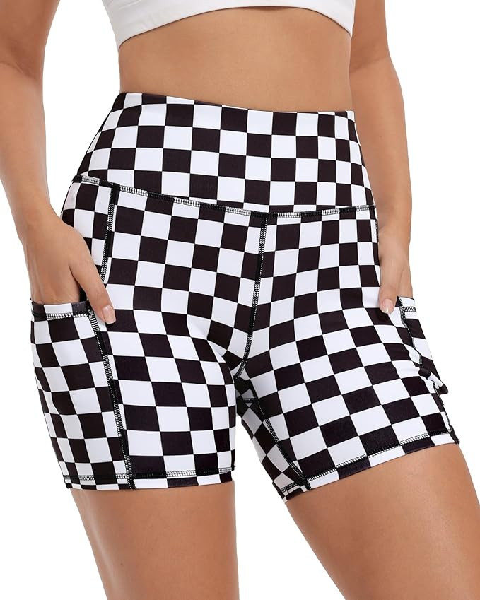 Women's High Waisted Workout Biker Shorts with Pockets,5 inch Stretchy Buttery Soft Running Athle... | Amazon (US)