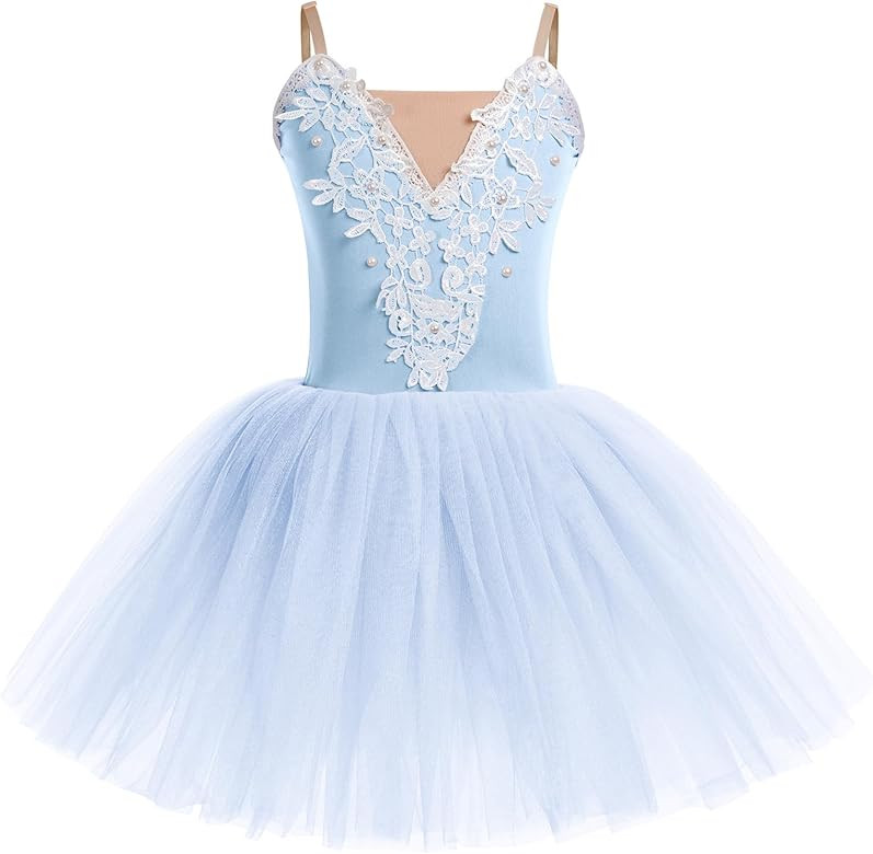 Toddler Ballet Leotards for Girls Glitter Tulle Skirt 2PCS Ruffle Sleeve Tutu Dresses with Hair C... | Amazon (US)