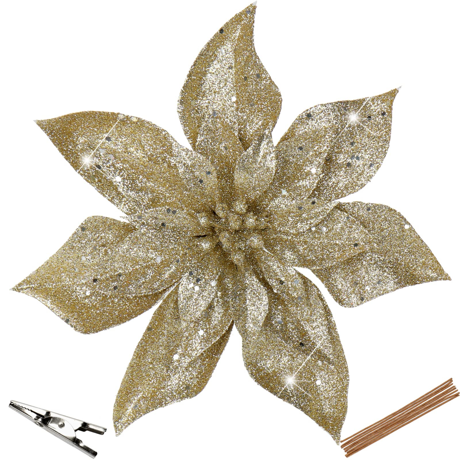 Briful 9'' Christmas Poinsettia Flowers 8PCS Champagne Glitter Artificial Flowers Large Christmas... | Amazon (US)