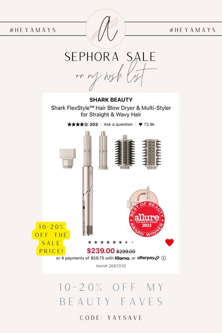 If you don’t want to pay the crazy Dyson wrap price, I have heard SO many great things about the Shark FlexStyle! It is apart of the Sephora sale so comes to about $200 when you use code YAYSAVE . 
Birthday gift for her // Mother’s Day gift // Christmas gift for the hair lover // graduation gift // 

#LTKGiftGuide #LTKbeauty #LTKxSephora